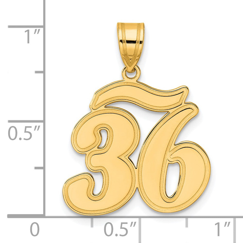 14k Brushed Border Script Number 36 Pendant