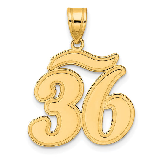 14k Brushed Border Script Number 36 Pendant