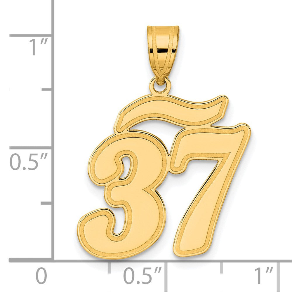 14k Brushed Border Script Number 37 Pendant