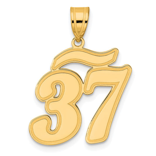 14k Brushed Border Script Number 37 Pendant