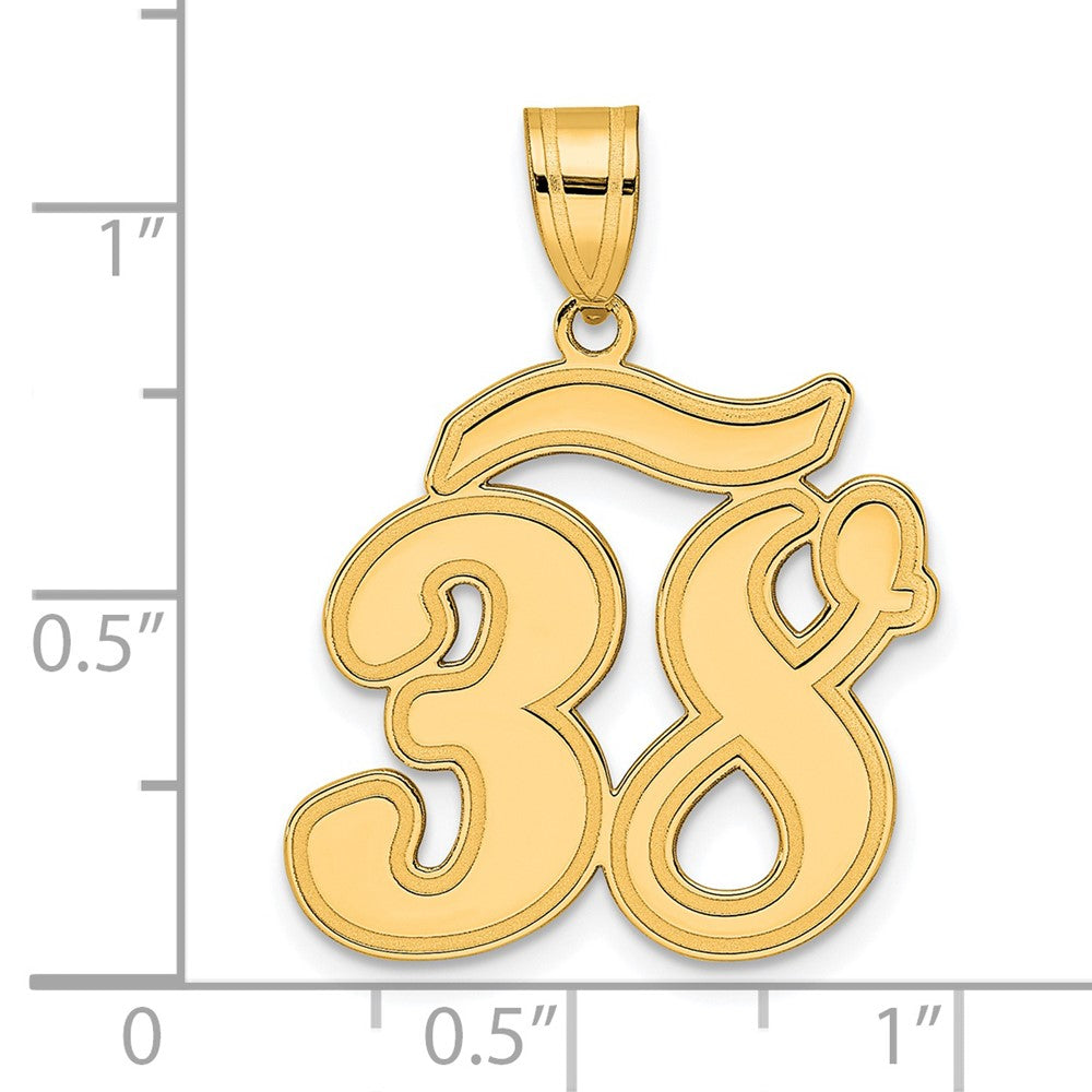 14k Brushed Border Script Number 38 Pendant