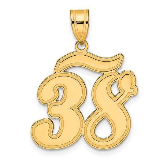 14k Brushed Border Script Number 38 Pendant