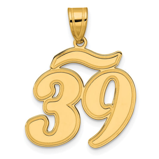 14k Brushed Border Script Number 39 Pendant