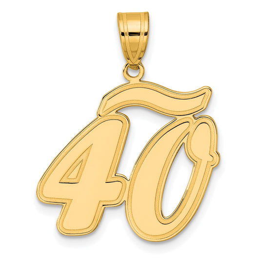 14k Brushed Border Script Number 40 Pendant