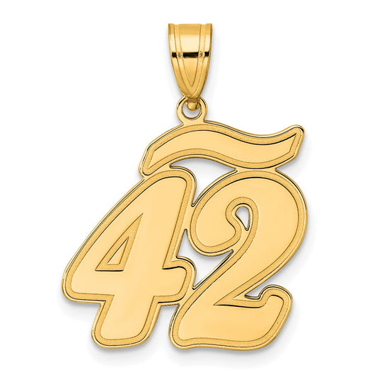 14k Brushed Border Script Number 42 Pendant