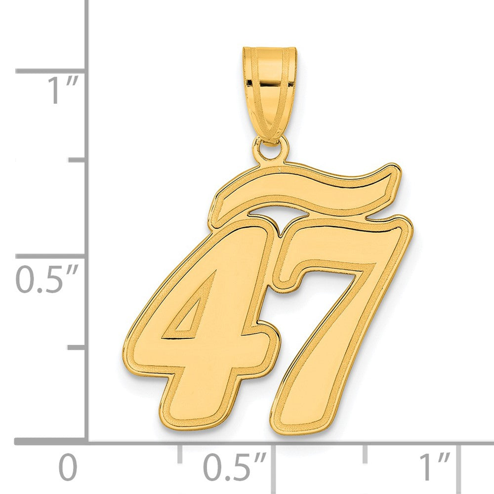 14k Brushed Border Script Number 47 Pendant