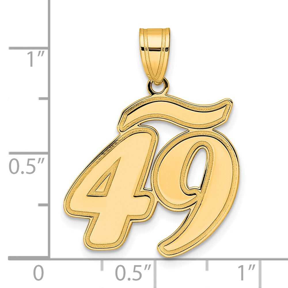 14k Brushed Border Script Number 49 Pendant