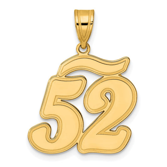 14k Brushed Border Script Number 52 Pendant