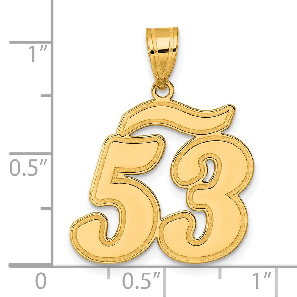 14k Brushed Border Script Number 53 Pendant