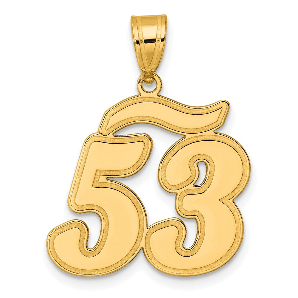 14k Brushed Border Script Number 53 Pendant