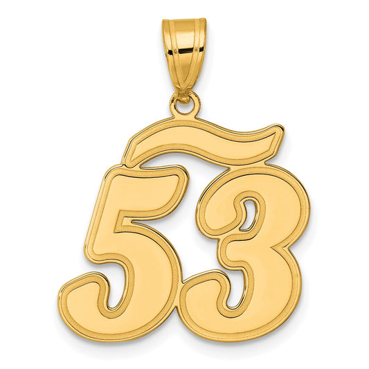 14k Brushed Border Script Number 53 Pendant
