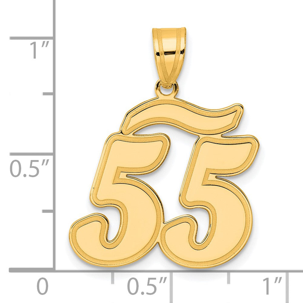 14k Brushed Border Script Number 55 Pendant