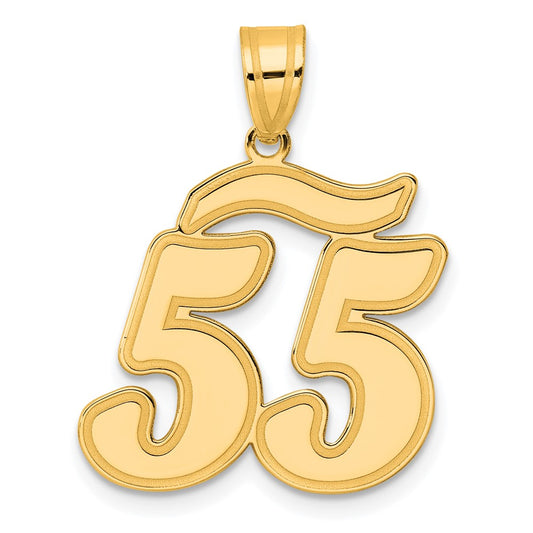 14k Brushed Border Script Number 55 Pendant