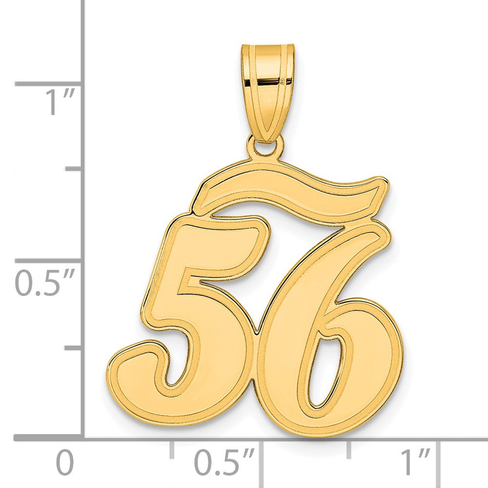 14k Brushed Border Script Number 56 Pendant