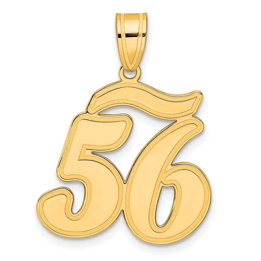 14k Brushed Border Script Number 56 Pendant