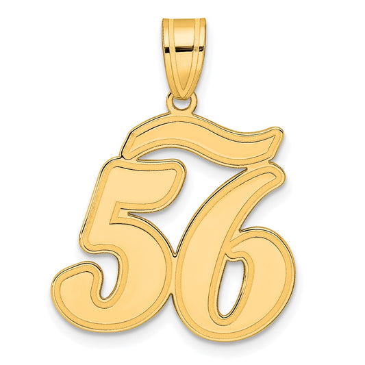 14k Brushed Border Script Number 56 Pendant