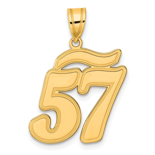 14k Brushed Border Script Number 57 Pendant