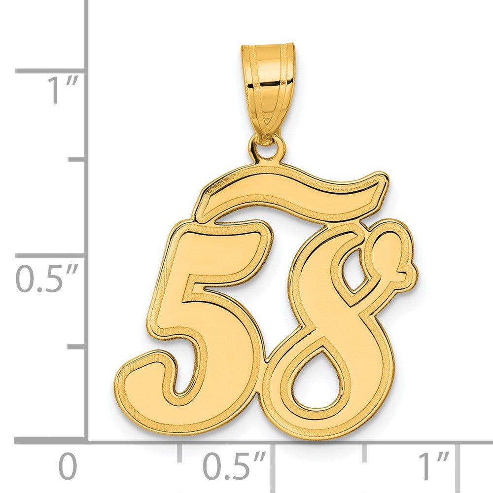 14k Brushed Border Script Number 58 Pendant