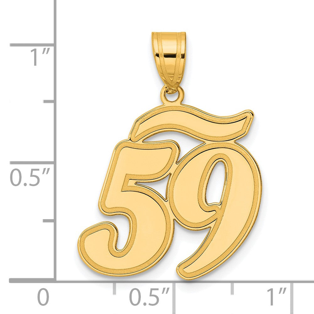 14k Brushed Border Script Number 59 Pendant