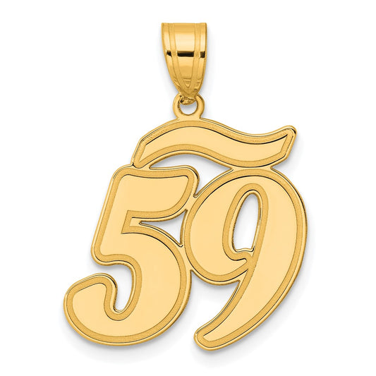 14k Brushed Border Script Number 59 Pendant