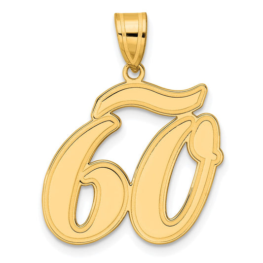 14k Brushed Border Script Number 60 Pendant