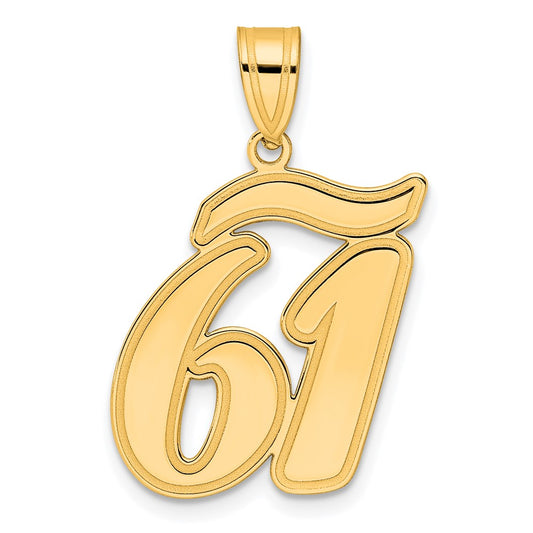 14k Brushed Border Script Number 61 Pendant