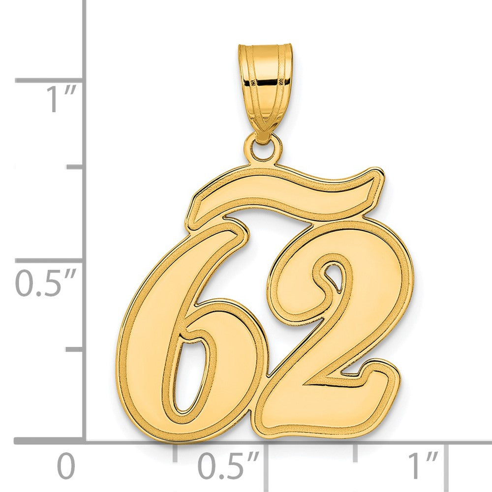 14k Brushed Border Script Number 62 Pendant