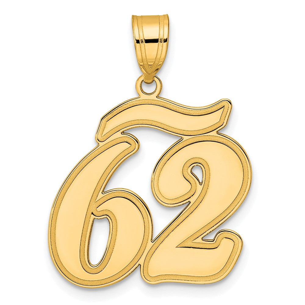 14k Brushed Border Script Number 62 Pendant