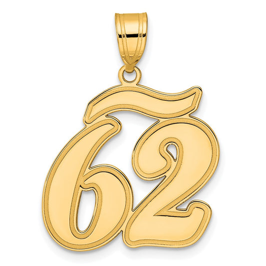 14k Brushed Border Script Number 62 Pendant