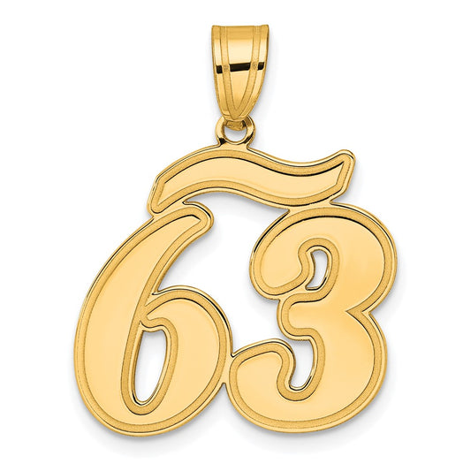 14k Brushed Border Script Number 63 Pendant