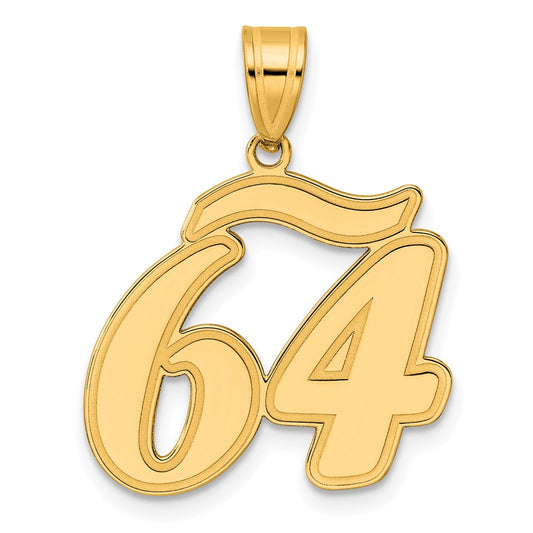 14k Brushed Border Script Number 64 Pendant