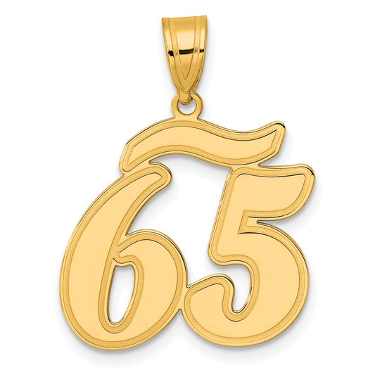 14k Brushed Border Script Number 65 Pendant