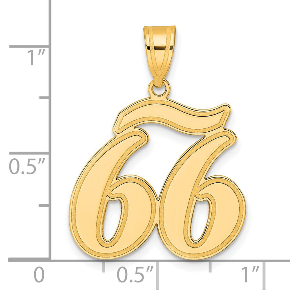 14k Brushed Border Script Number 66 Pendant