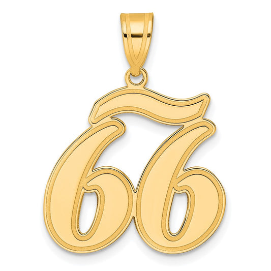 14k Brushed Border Script Number 66 Pendant