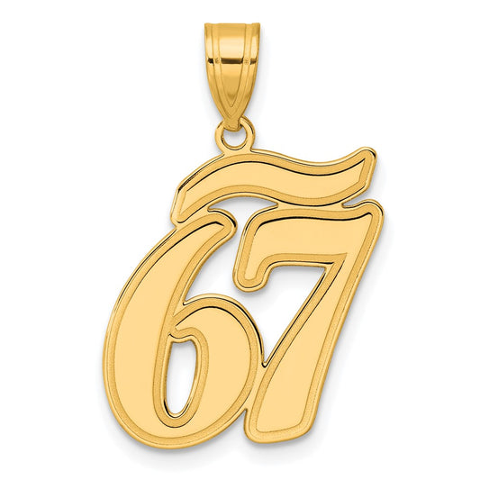14k Brushed Border Script Number 67 Pendant