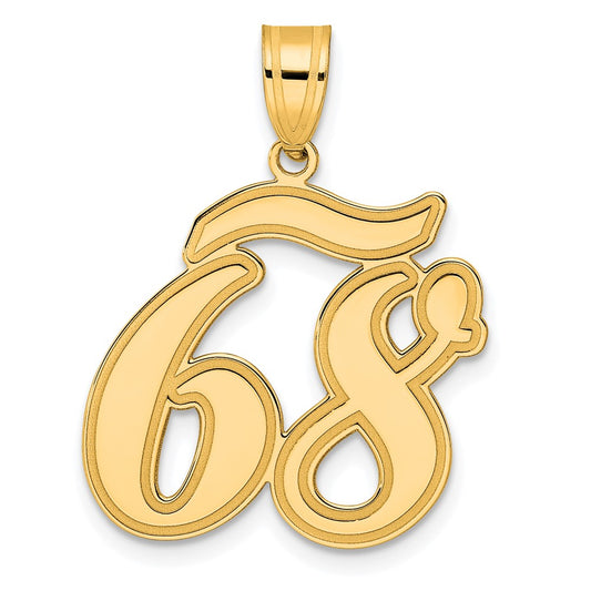 14k Brushed Border Script Number 68 Pendant