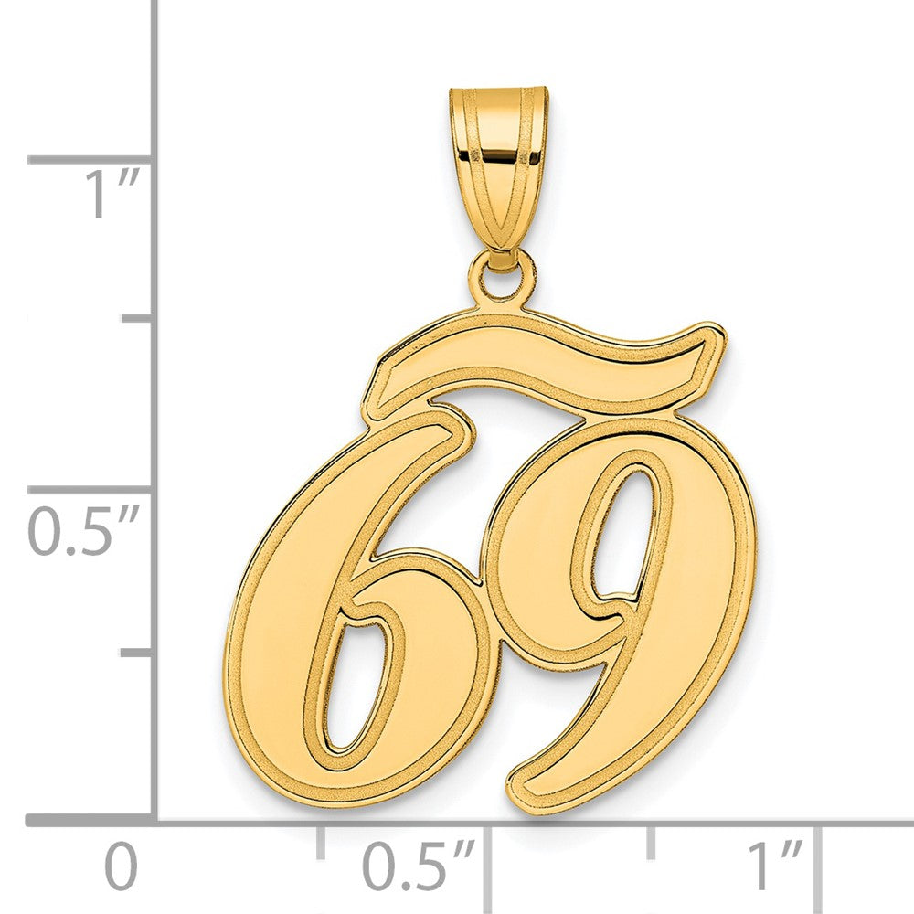14k Brushed Border Script Number 69 Pendant