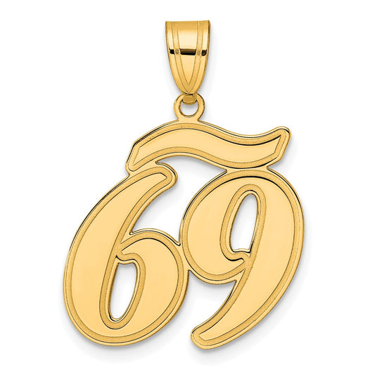 14k Brushed Border Script Number 69 Pendant