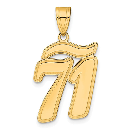 14k Brushed Border Script Number 71 Pendant