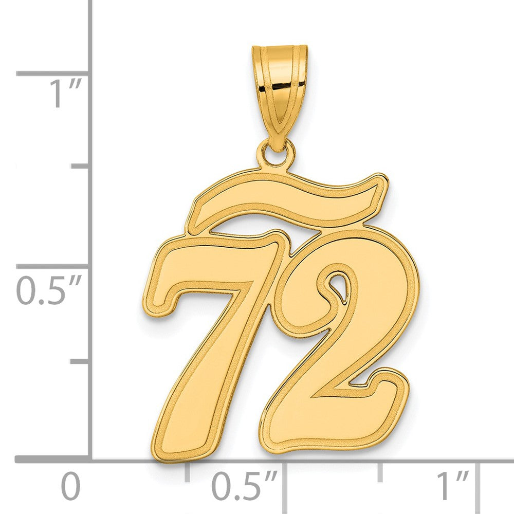 14k Brushed Border Script Number 72 Pendant