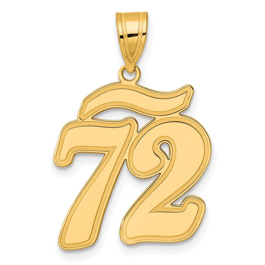 14k Brushed Border Script Number 72 Pendant