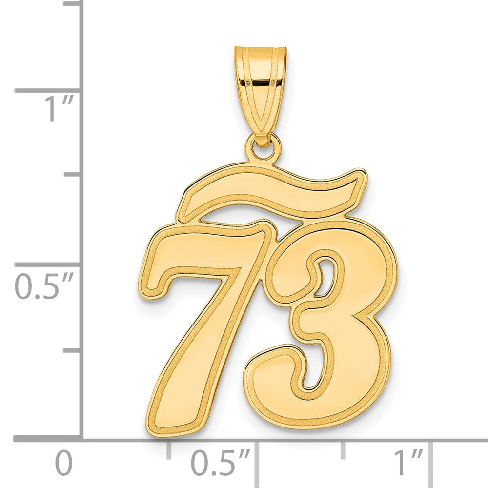 14k Brushed Border Script Number 73 Pendant