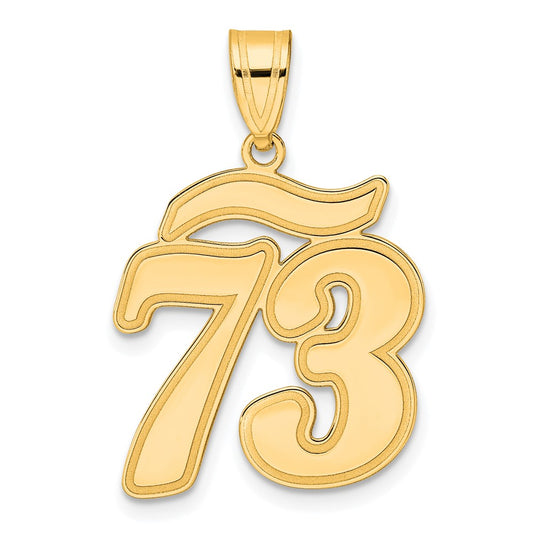 14k Brushed Border Script Number 73 Pendant