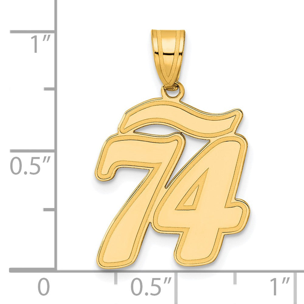 14k Brushed Border Script Number 74 Pendant