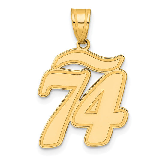 14k Brushed Border Script Number 74 Pendant