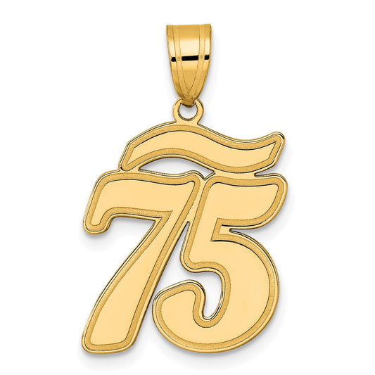 14k Brushed Border Script Number 75 Pendant