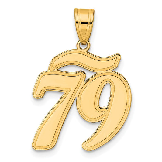 14k Brushed Border Script Number 79 Pendant