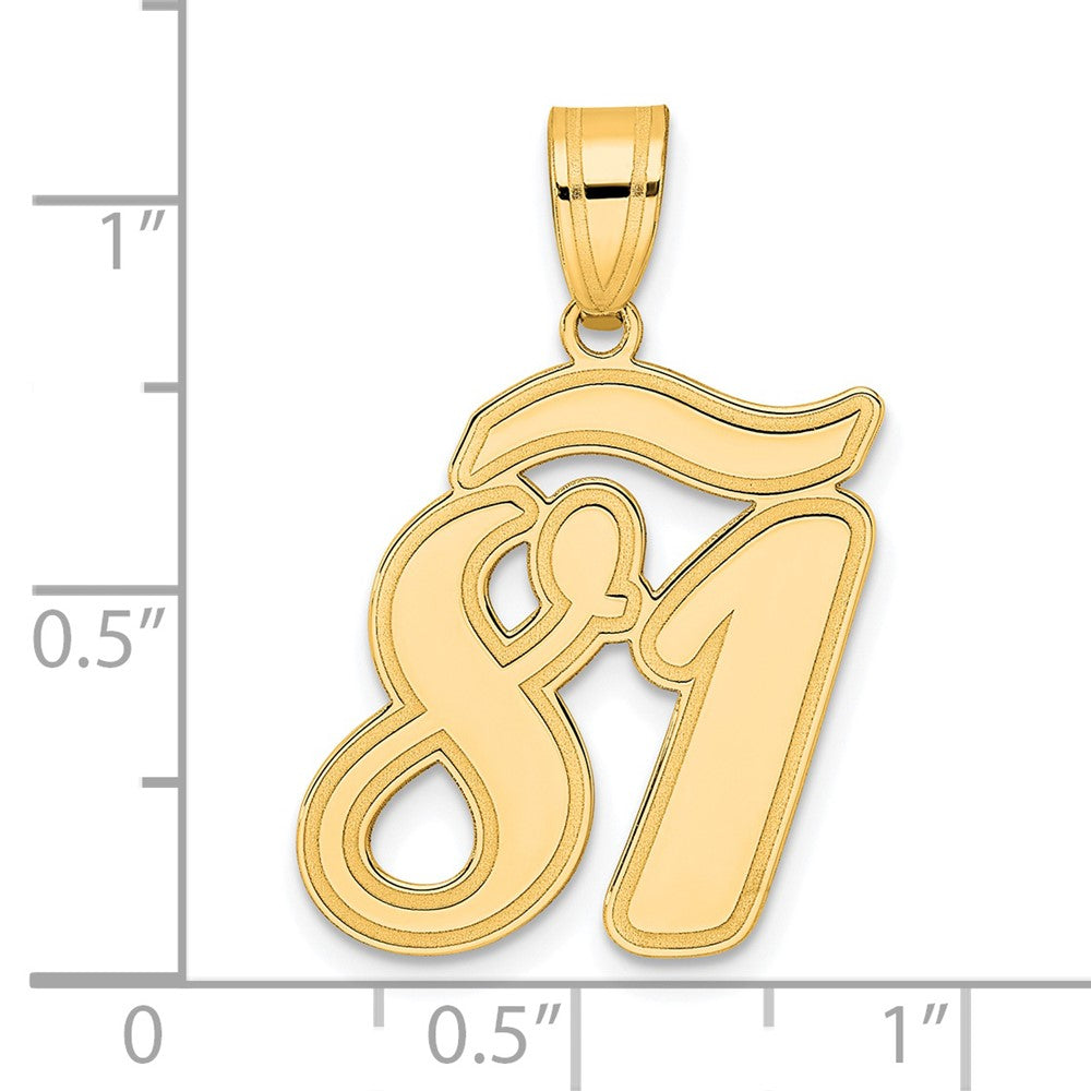 14k Brushed Border Script Number 81 Pendant