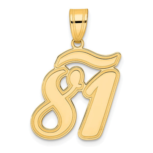 14k Brushed Border Script Number 81 Pendant