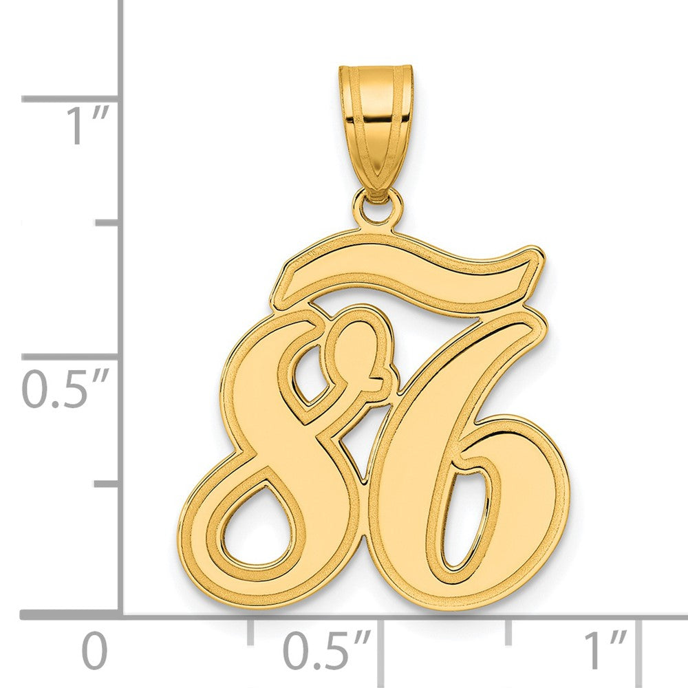14k Brushed Border Script Number 86 Pendant